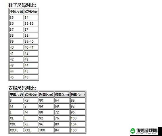 国产尺码与欧洲尺码表对照表对比详细解读